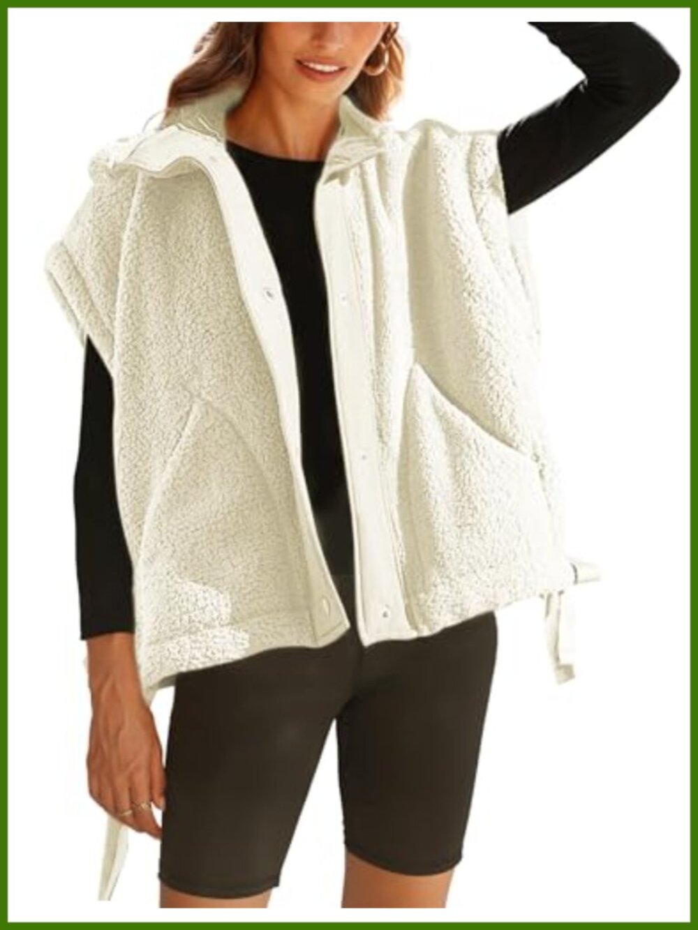 Oversized Fleece Vest Womens Sherpa Button Down Sleeveless Outerwear with